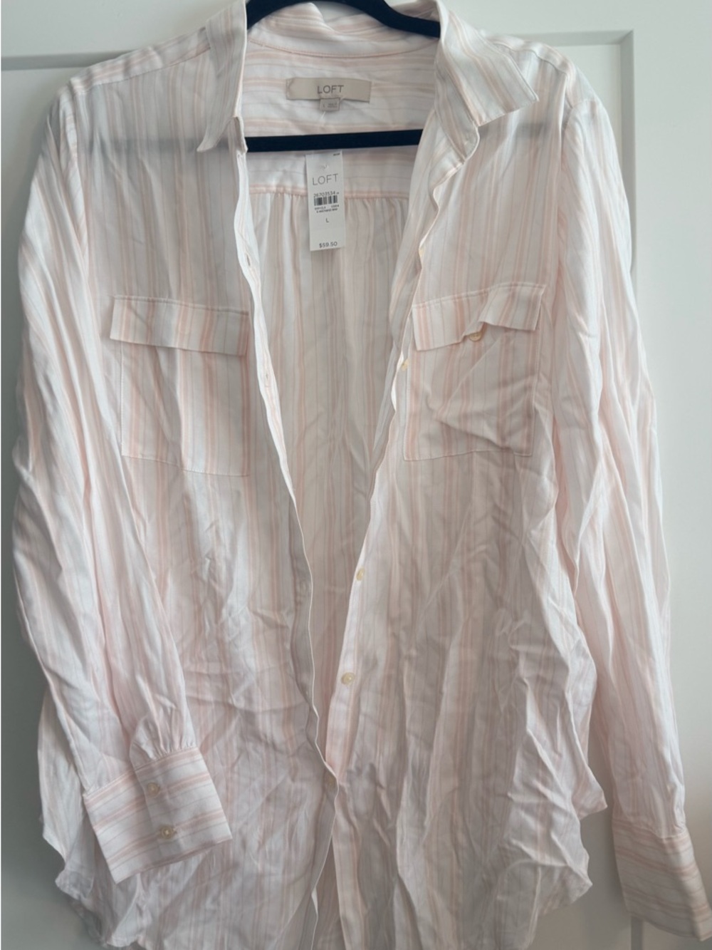 LOFT Pink & White Striped Lightweight Blouse